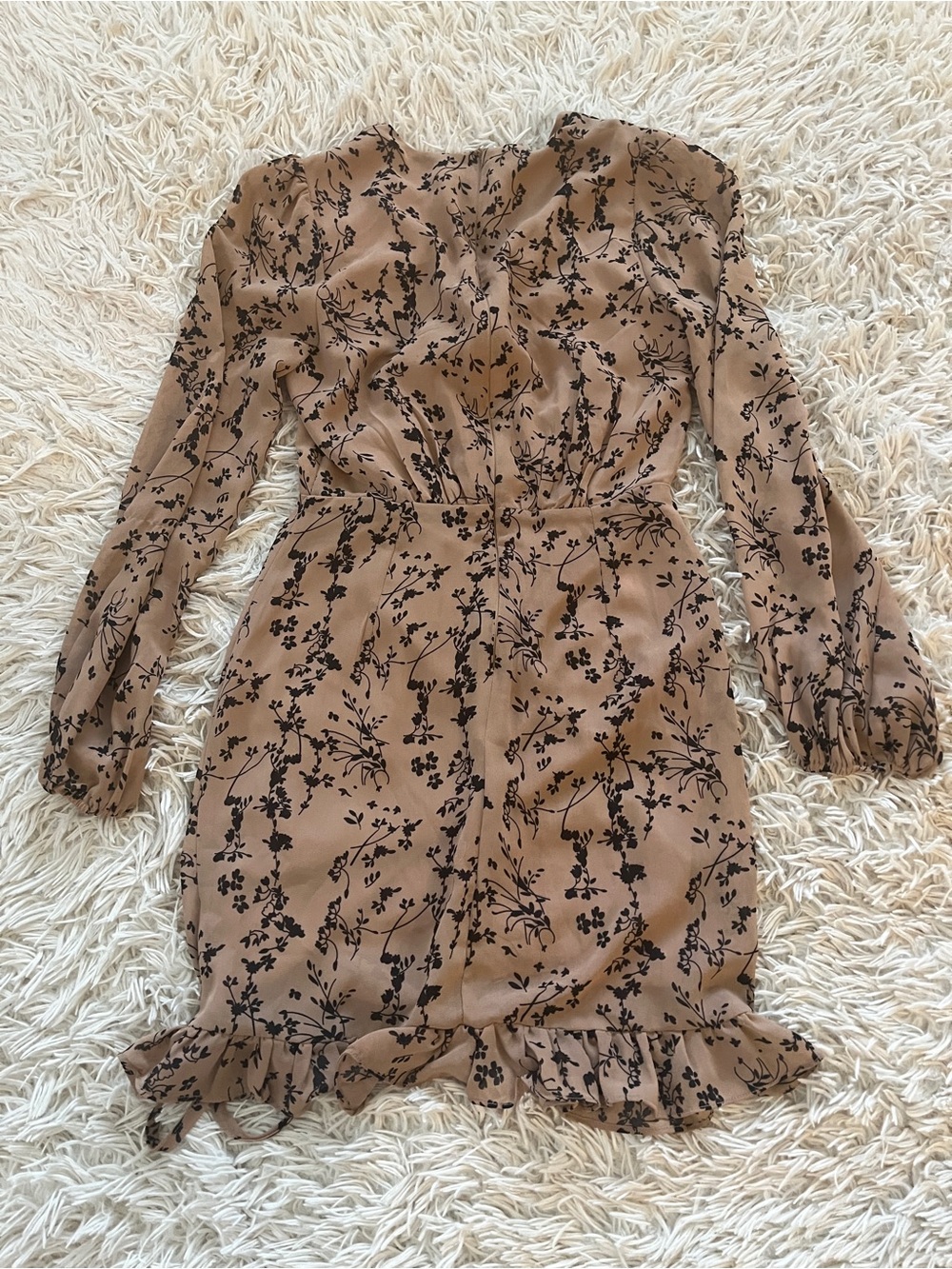 Lulus-One True Love Taupe Floral Print Ruched Long Sleeve Mini Dress - Small